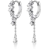 SLUYNZ 925 Sterling Silver CZ Hoop Earrings Dangle for Women Teen Girls Teardrop Huggie Earrings Drop Water Droplets Dangle Earrings Drop