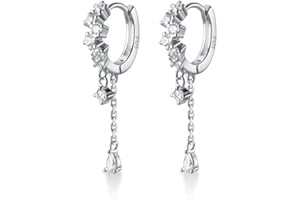 SLUYNZ 925 Sterling Silver CZ Hoop Earrings Dangle for Women Teen Girls Teardrop Huggie Earrings Drop Water Droplets Dangle Earrings Drop