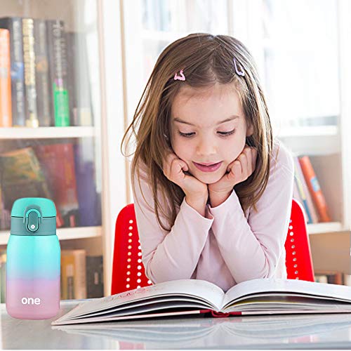 Kids Water Bottle Thermoses Rainbow Water Bottle Mini Cup Metal Stainless Steel Vacuum Insulated Water Flask for School Kids Girls Lunch Box Leak Proof BPA Free No Straw (Pink-Green 9oz)