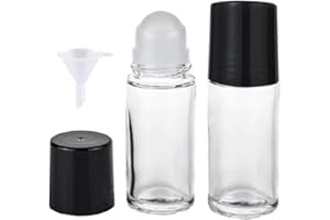 ccHuDE 2 Pcs Clear Empty Glass Essential Oil Roller Bottles Vials Containers Refillable Roll-on Bottles with Funnel 50ML Black