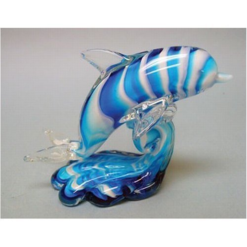 Blue / White Glass Dolphin On Wave