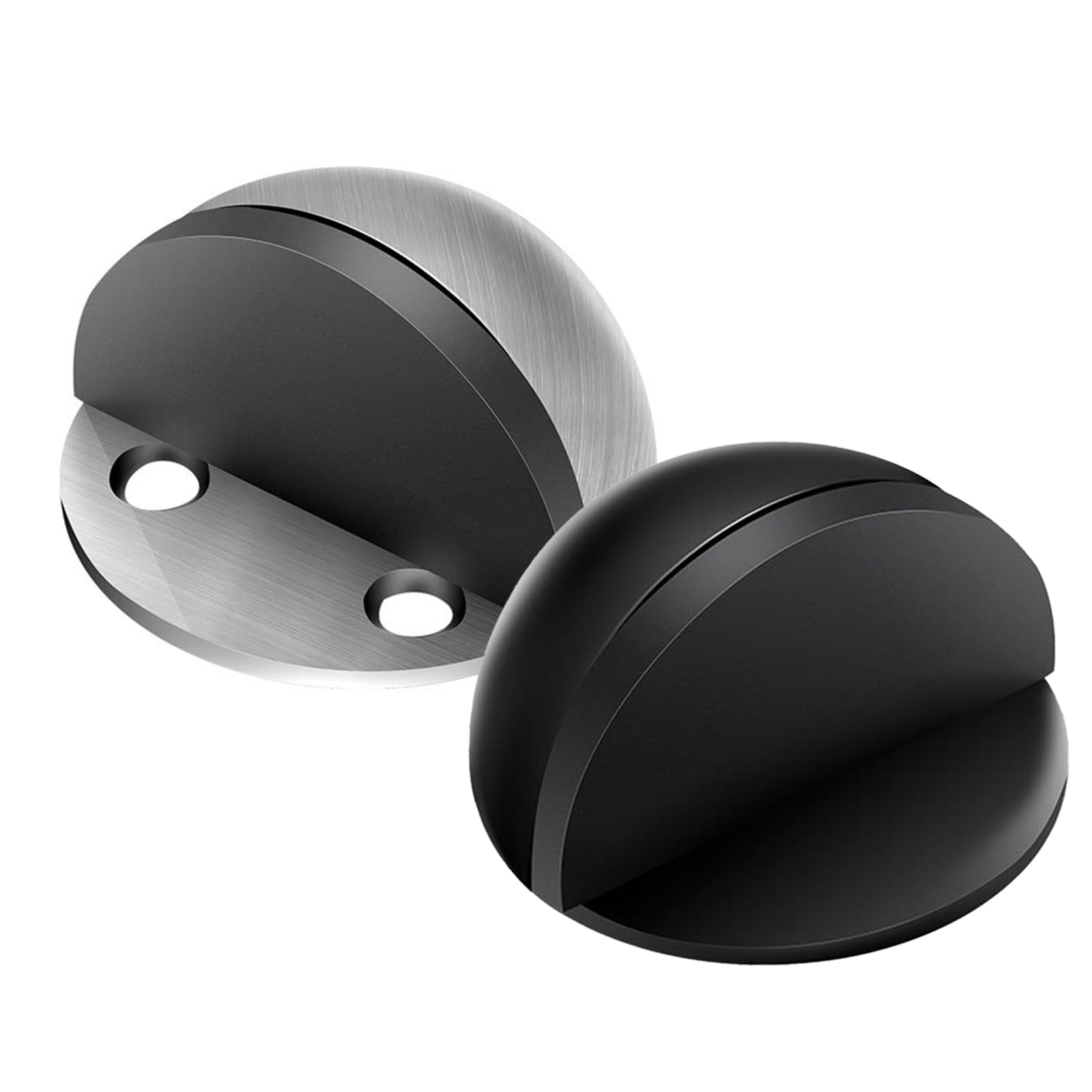 2 Door Stoppers for Floor, Door Stops Indoors, Stainless Steel Door Stopper, no Drilling Required, Suitable for Living Room Doors, Bedroom Doors, Kitchen Doors, and Some Windows (Silver, Black)