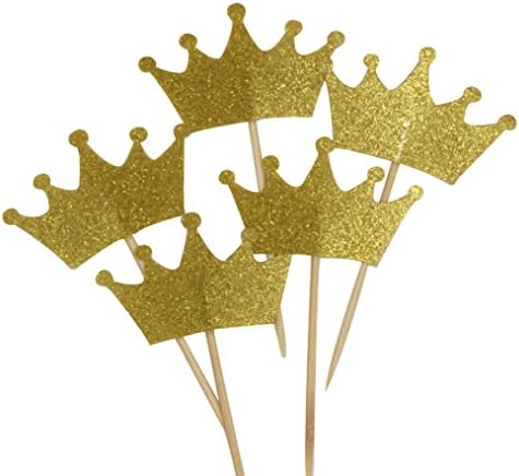 Parmay Glitter Gold Crown Cupcake Toppers Birthday Party Pick Pack of 24