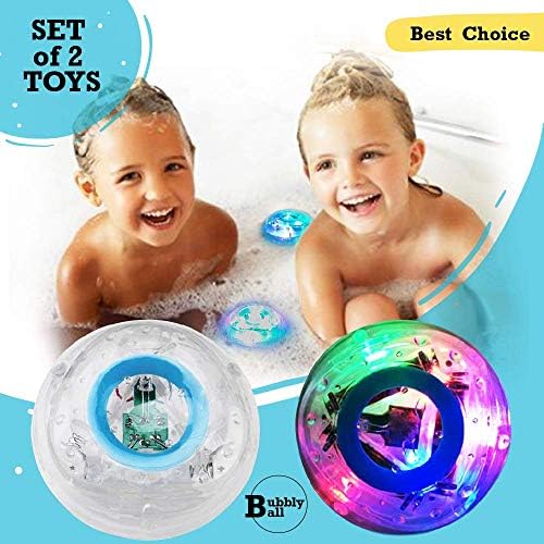 Set of 2 Bath Light-up Toy Safe Waterproof Color Changing Sensory Game for Fun Bubble Bathtime for Girl Boy Baby Toddler Infant Developing Educational Anti-Stress Game for Siblings.