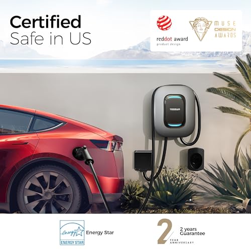 TESSAN Cargador para Vehículo Eléctrico, 48A/240V Cargador EV Inteligente Nivel 2 con Conexión Bluetooth/WiFi, Estación de Carga Rápida con Cable de 25 pies (7.5 m)