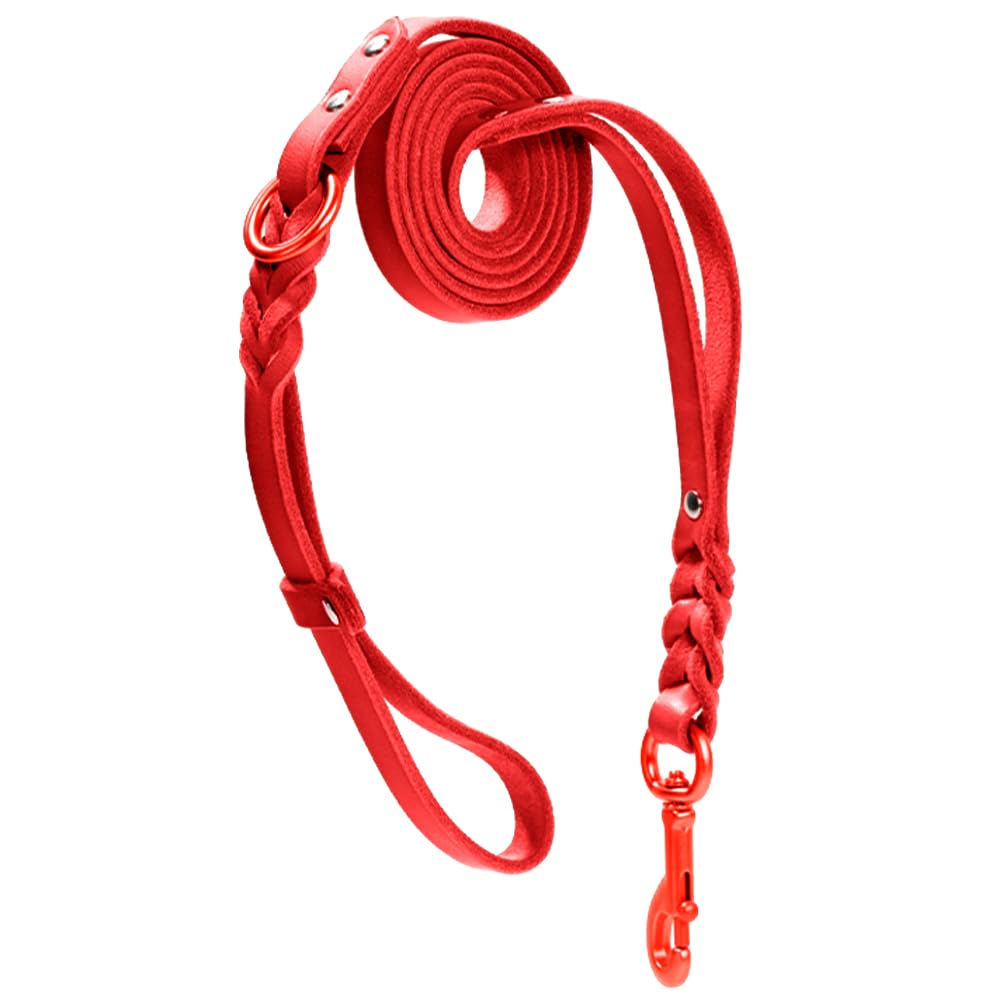Howgo Leather Dog Leash 6 Foot Super Lightweight Military Grade Heavy Duty Dog Lead Soft and Comfortable Leash for Large, Medium and Small Dogs Training and Walking (Red, 1/2in)