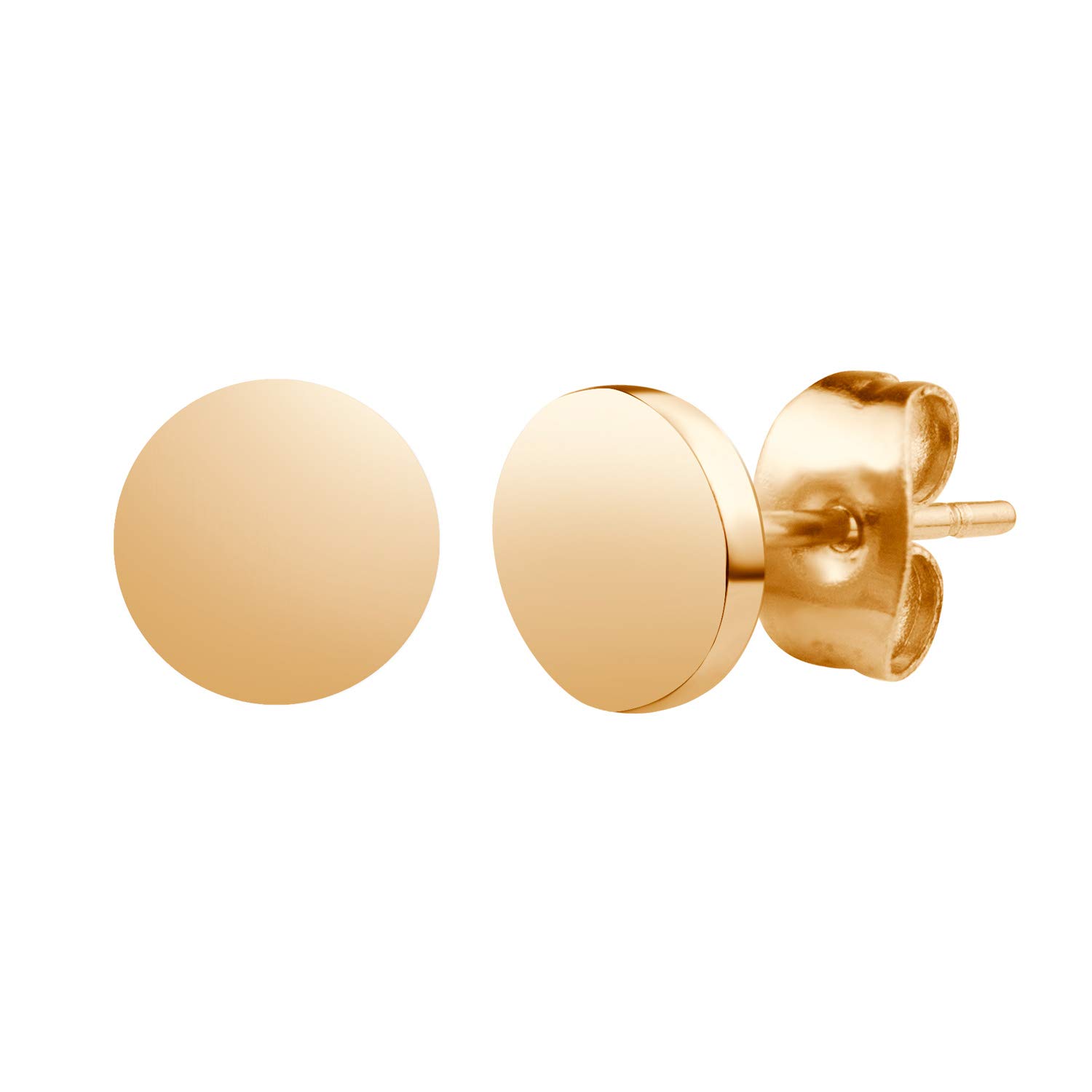 555Jewelry Womens Stainless Steel Hypoallergenic Minimal Shiny Circle Disc Tiny Dot Flat Round Minimalist Stud Everyday Wear Screw Back Piercing Fashion Accessory Jewelry Earrings, Rose Gold