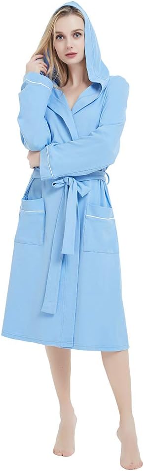 Womens Cotton Robe, Soft Kimono Spa Knit Bathrobe Lightweight Long