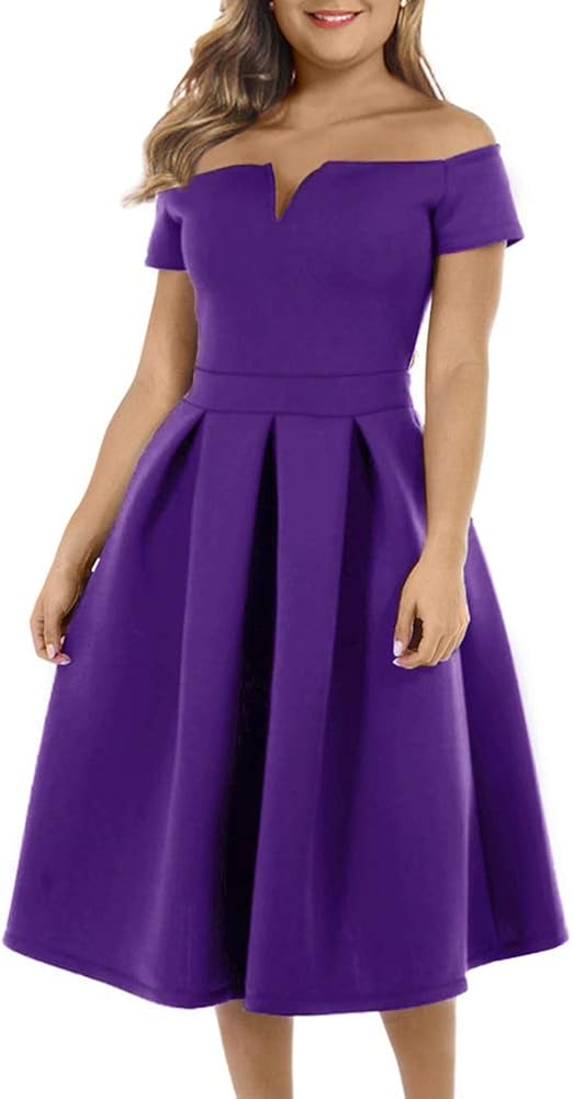 LALAGEN Women's Plus Size Vintage 1950s Party Cocktail Wedding Swing Midi Dress: Clothing