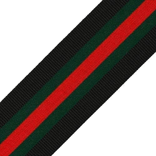 2" (50mm) Elastic Stretch Ribbon Trim for Stretch Elastic Band, Headband, Hand Band and Waist Belt by 5-Yards, Black/Green/Red, TR-11589