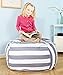 BROLEX Extra Large 38'' Stuffed Animals Bean Bag Chair Cover-100% Cotton Canvas Kids Toy Storage Zipper Bags Comfy Pouf for Unisex Boys Girls Toddlar, Grey White Stripe