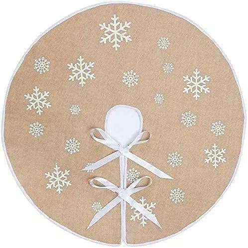 N&T NIETING Christmas Tree Skirt, 30 Inches Burlap Tree Skirt with White Snowflake Printed, Xmas Tree Base Cover Christmas Tree Mat for Holiday Party Xmas Decorations (Khaki)