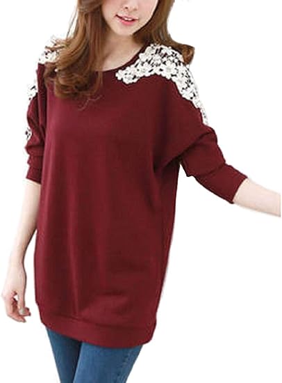 Amazon ルナー ベリー チュニック カットソー 長袖 かわいい 花柄 肩レース プルオーバー レディース 6 Tシャツ カットソー 通販