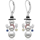 Christmas Snowman Earrings Pearl Earrings for Women Dangle Drop Snow Red Santa Leverback Holiday Christmas Xmas Gift