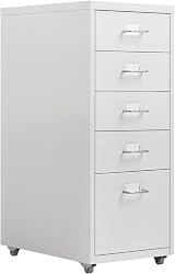 HollyHOME 5-Drawer Mobile Filing Cabinet White with Casters 28x41x66 cm