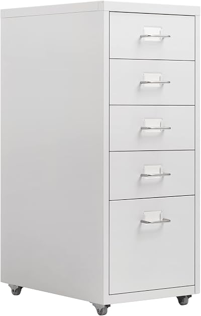 HollyHOME 5-Drawer Mobile Filing Cabinet White with Casters 28x41x66 cm