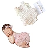 Vomdrok Newborn Girl Photoshoot Outfit - Lace Romper Princess Costume for Photography Prop and Picture Prop