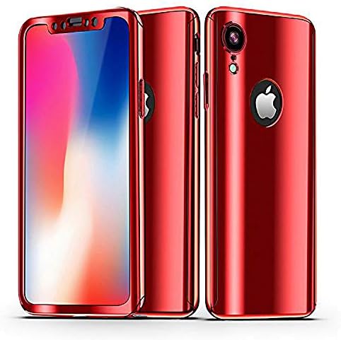 iPhone Xr Case, Ultra Slim Electroplate 360 Degree Full Body Protection Mirror Case with Tempered Glass Screen Hard PC Protector for Apple iPhone Xr (Red)