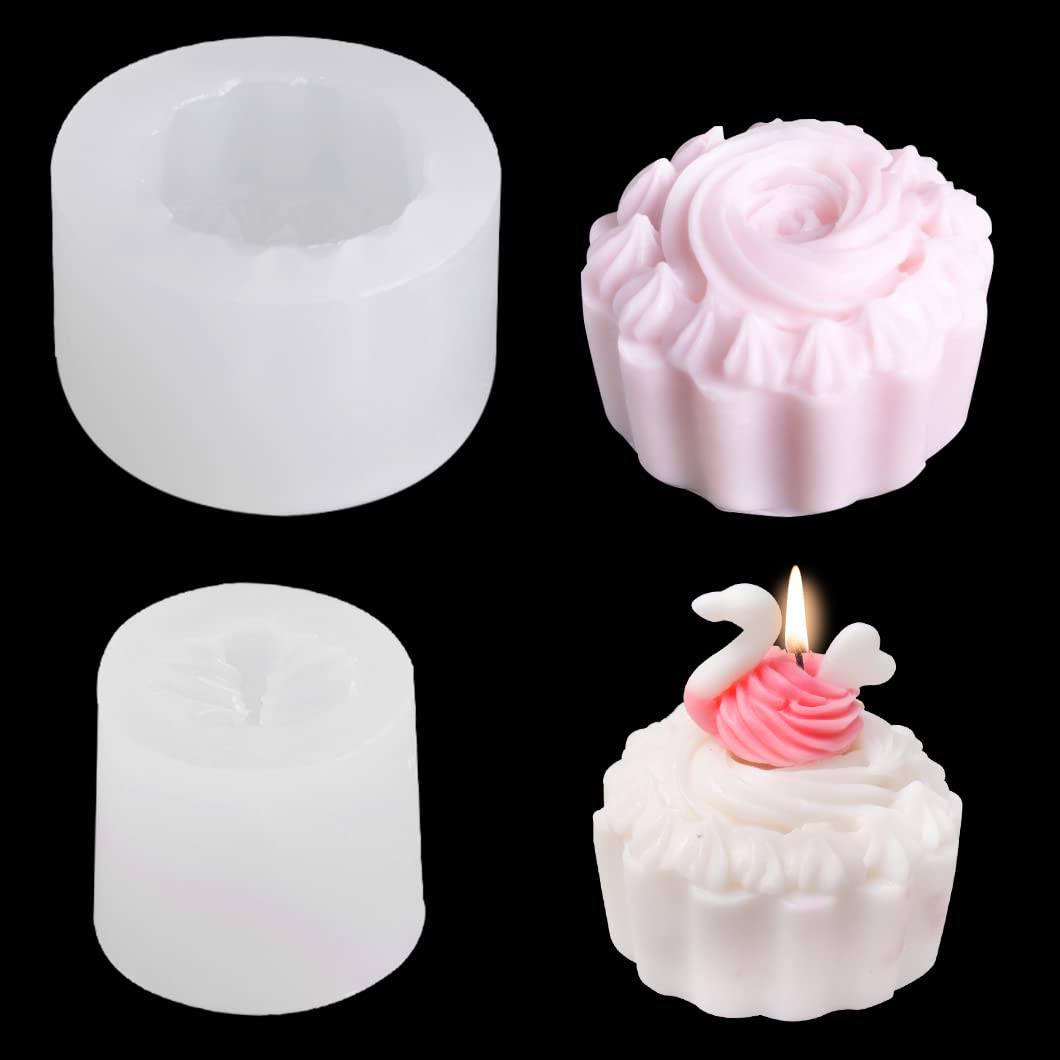 Rolin Roly 2PCS Resin Candle Moulds Swan Silicone Mold Cream Epoxy Mould Jewelry Decorative Molds DIY Crystal Crafts for Making Wax Candles Soaps Polymer Clay