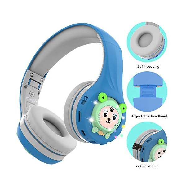 Riwbox-Baosilon-FB-7S-Kids-Headphones-Bluetooth-LED-Light-Up-Bluetooth-Foldable-Headphones-Over-Ear-Volume-Limited-Safe-758595dB-with-Mic-and-TF-card-Children-Headphones-for-School-BlueGrey Riwbox Baosilon FB-7S Kids Headphones Bluetooth, LED Light Up Bluetooth Foldable Headphones Over Ear Volume Limited Safe…