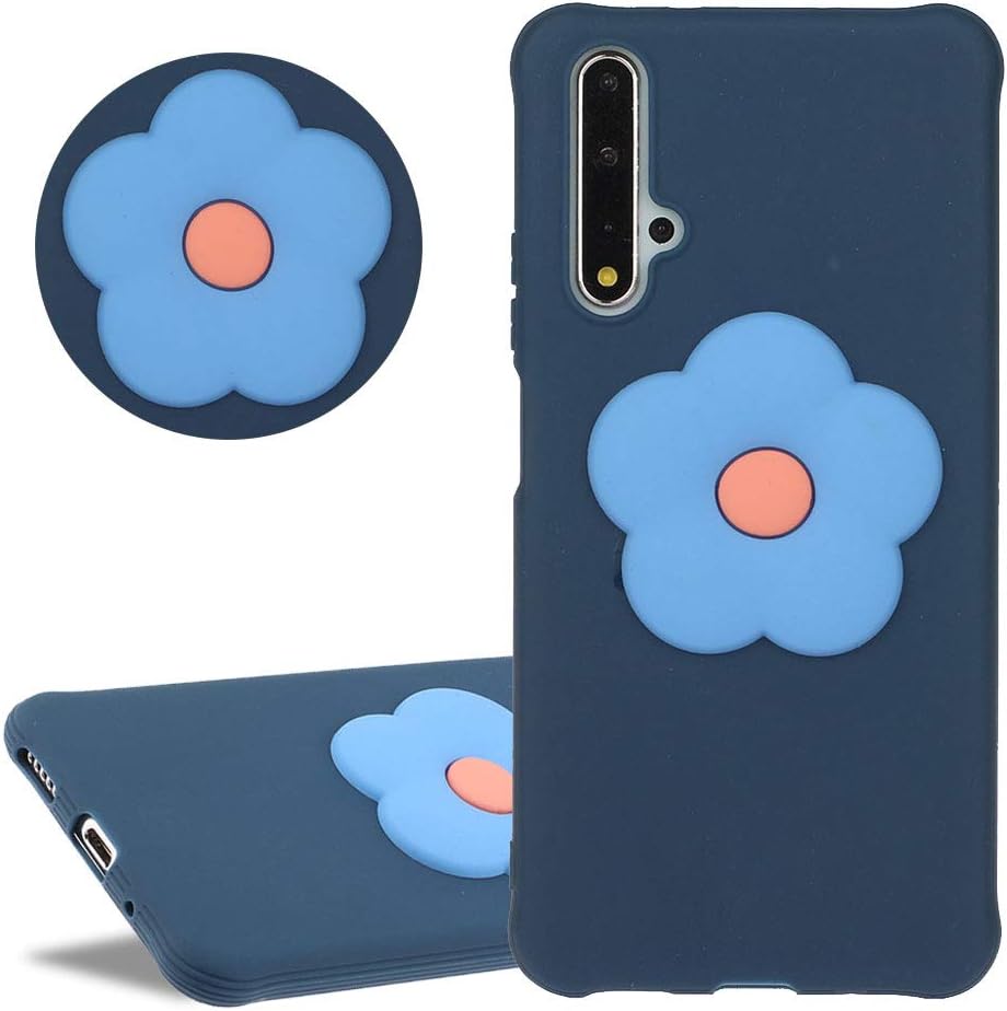 YiCTe 3D Decals Flower TPU Case for Huawei Honor 20/Honor 20s/Nova 5T,Cute Candy Plain Color Soft Silicone Shockproof Rubber Bumper Protective Phone Cover,Royal Blue