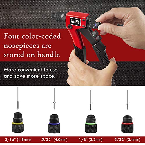 NEU MASTER Rivet Gun with 200Pcs Rivets, Manual Rivet Gun Kit with 4