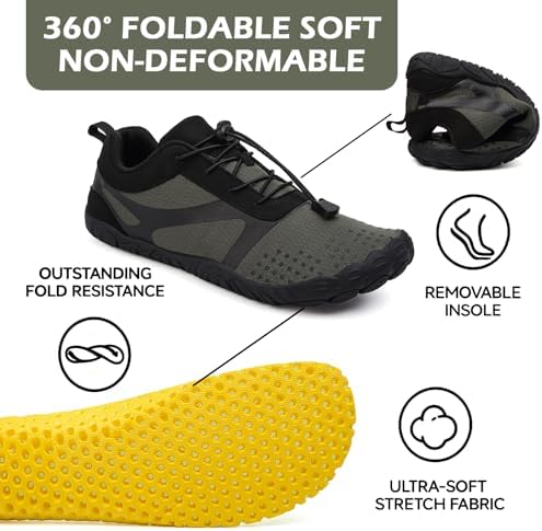 Unisex Traillaufschuhe Herren Damen Barfußschuhe Trekking Wanderschuhe Leicht Laufschuhe Knit Sneaker Fitnessschuhe Wasserschuhe 42EU Schwarz/Grau