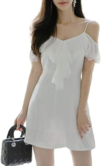 Amazon アイラカリラ マレーヌ キャミソール フリル ワンピース 胸元 ギャザー オフショルダー ミニ パーティー クラブ ドレス レディース イブニングドレス 通販