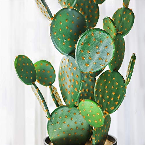 NCYP 34.2" Large Natural Looking Artificial Faux Fake Prickly Pear Cactus Desert Plant with Black Planter Pot for Home Garden Office Floor Decor