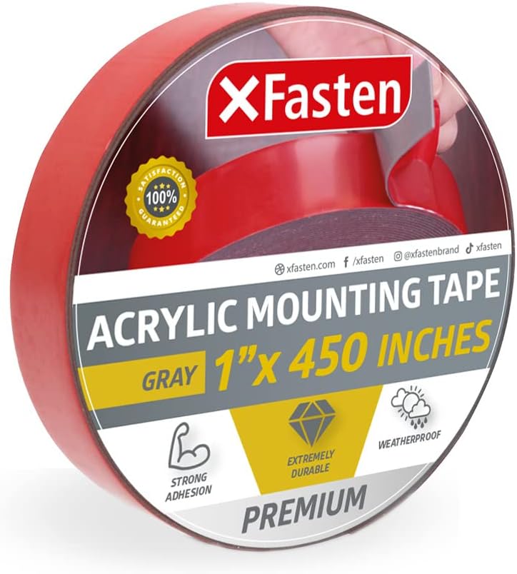 XFasten Extreme DoubleSided Acrylic Mounting Tape Removable, Gray, 1