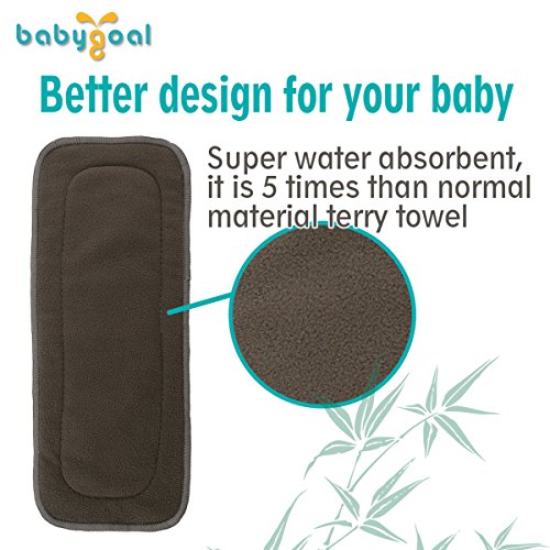 Babygoal Baby 5-layer Charcoal Bamboo Reusable Liners for Cloth Diapers Nappies 6pcs 6ztnf