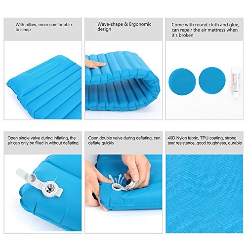 Andake 1.2lb Ultralight Sleeping Pad, Ultra-Compact Inflatable Air Sleeping Mat, Thickness for Backpacking, Camping, Hiking, Fishing, Outdoor Leisure, w/Air Pump Dry Sack Bag