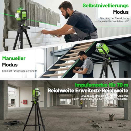 Huepar Kreuzlinienlaser 360 grün, Kompakt wiederaufladbar Laser Wasserwaage mit 152 cm Stativ, Professioneller 3D-Nivelliergerät mit starker Magnethalterung für Bauarbeiten ST03CG