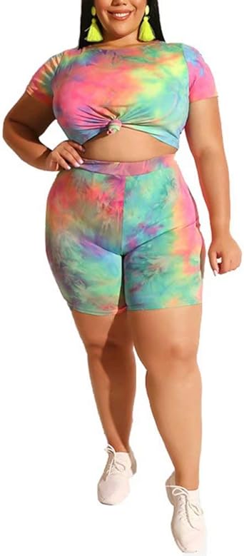 Tie dye two piece outfit plus size Clearance