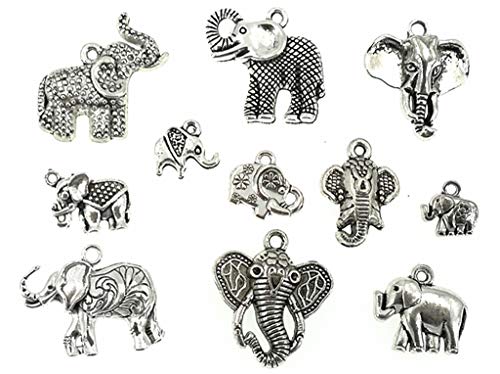 Kinteshun Assorted Elephant Charm Pendant Connector for DIY Jewelry Making Accessaries(17pcs,Antique Silver Tone)