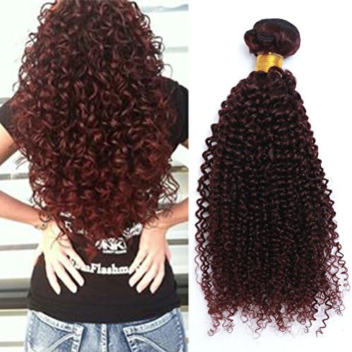 Cherie hair 7A Grade 99j curly Brazilian Virgin Hair 3 Bundles Kinky Curly Burgundy Red Human Hair Extensions No Shedding No Tangle (100+/-5g)/pc (12 14 16)