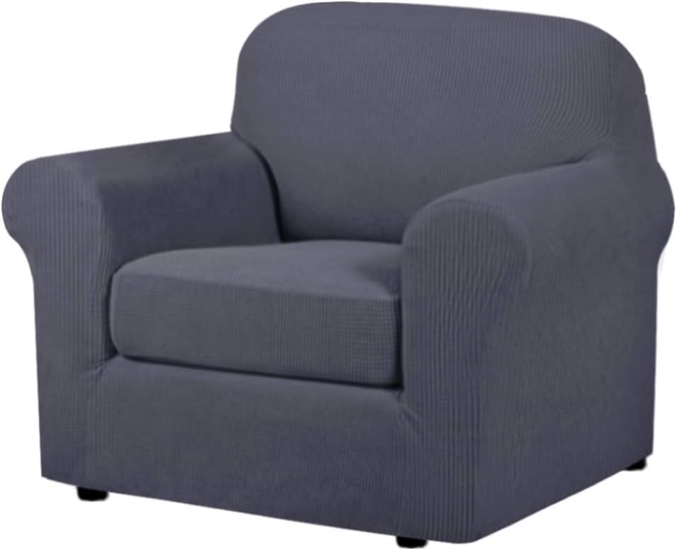 2 Piece T Cushion Chair Cover Stretch Furniture Cover / Armchair Protector for Chair Width Up to 48 Inches, High Spandex Stylish Slipcover Machine Washable (Chair, Gray): Kitchen & Dining