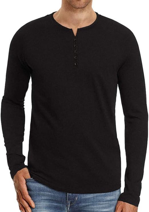 MakingDa Mens Plain Cotton Henley Shirts Long Sleeve Casual Breathable