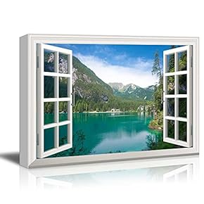 Window View Nature Landscape with Lake and Forest in Mountains Gallery 12x18 inches