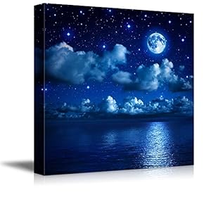 Canvas Prints Wall Art - Full Moon Shining Over Water | Modern Wall Decor/Home Decoration Stretched Gallery Canvas Wrap Giclee Print. Ready to Hang - 12" x 12"