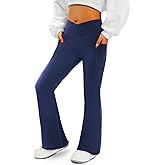 COPYLEAF Women's Flare Yoga Pants with Pockets V Crossover High Waisted Bootcut Yoga Leggings-Flare Workout Gym Leggings