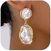 Baroque Pearl Earrings for Women Gold Pearl Statement Earrings Large Gold Chunky Dangle Earring Irregular Purple Green Pink Pearls Stud Earring Vintage Unique Chunky Jewelry