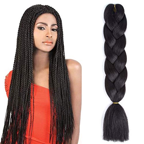 Black Braiding Hair Kanekalon Jumbo Braids Synthetic Braiding Hair Extensions 5 Pieces/pack for Box Braids & Faux Locs & Twist Hair Crochet Braids (24 Inch, 100g/piece)