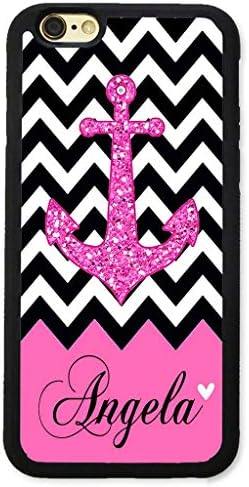 iPhone XS Max Case, iPhone 10S Max Case, ArtsyCase Black White Chevron Pink Anchor Monogram Personalized Name Phone Case for iPhone XS Max and iPhone 10S Max (Black)