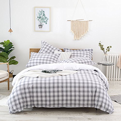 Merryfeel Cotton Duvet Cover Set,100% Cotton Yarn Dyed Buffalo Check Gingham Plaid Geometric Duvet Cover Set,3 Pieces Bedding Set - Full/Queen Black and White