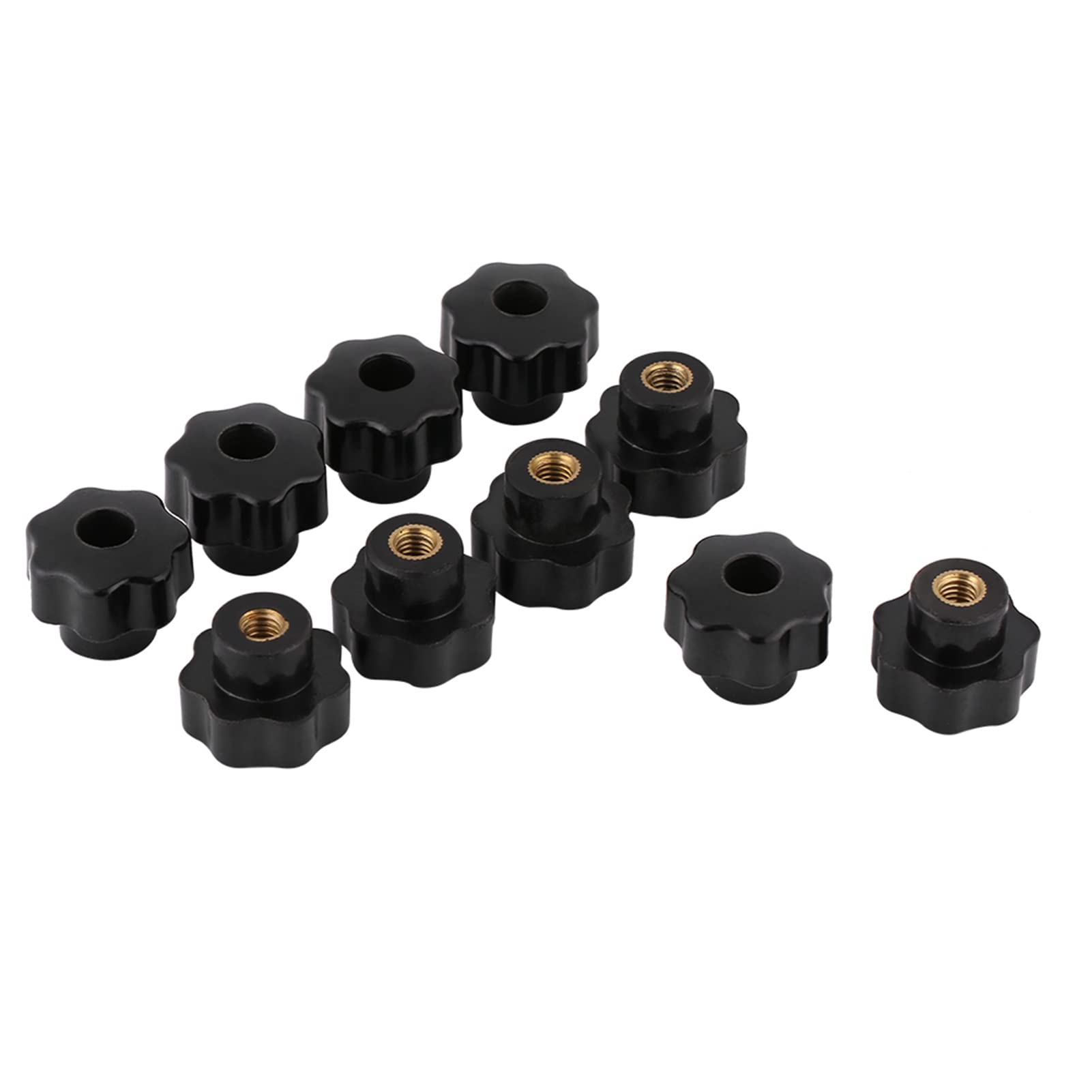 10Pcs Female Thread Star, sterngriffmutter m6 wingnut male Knobs, Universal Black Plastic Round Star Head Clamping Nuts Knob Grip Handle, Lathe Knob Thru Hole for Machine Tool