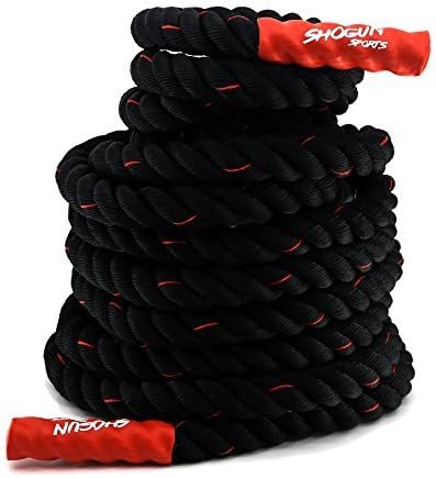 Shogun Sports Battle Ropes PolyDacron Workout Ropes. Available in 1.5/2in Diameter, 30/40/50ft. Ideal for WOD, Conditioning, Fitness & Strength Training. Anchor Strap Included.