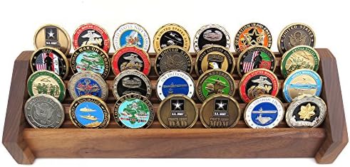 Military Challenge Coin Display Rack Stand Holder (4-Tier Walnut)