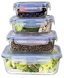 [Premium 4 Sets] Glass Meal Prep Food Storage Container with Snap Locking Lid, Glass Meal Prep Containers BPA-Free, Microwave, Oven, Freezer, Dishwasher Safe (62 Oz, 28 Oz, 19 Oz, 11 Oz.)