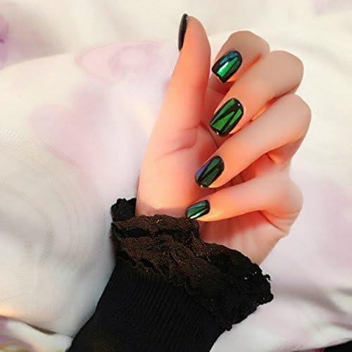 Hot Sale Handmade Fake Nails 24pcs Shattered Emerald Designed Short Square Head Full Cover Nail Polish Glue Seal Coat Nail Tips
